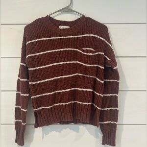Pink Rose Maroon Sweater with White Stripes